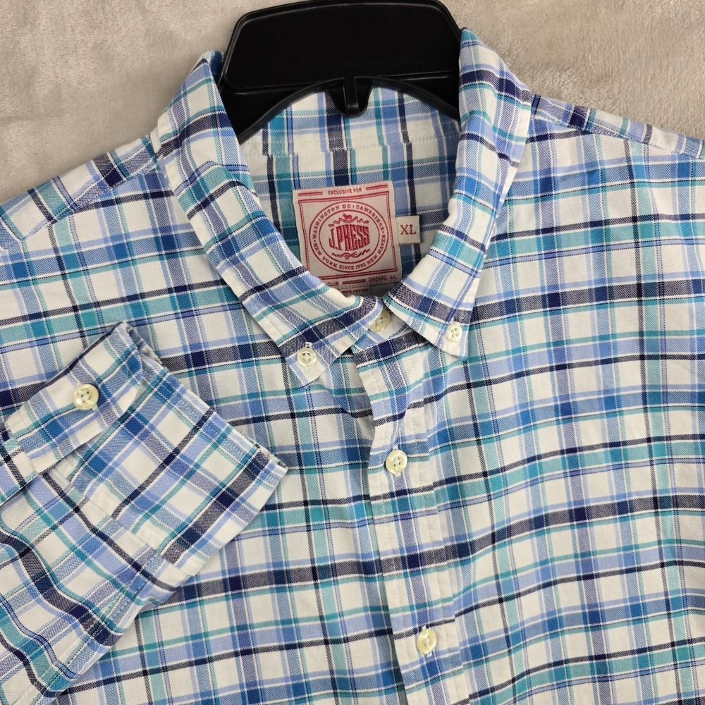 J. Press Trunk‎ Club Mens XL Slim Blue Plaid Check Button Down Long Sleeve Shirt